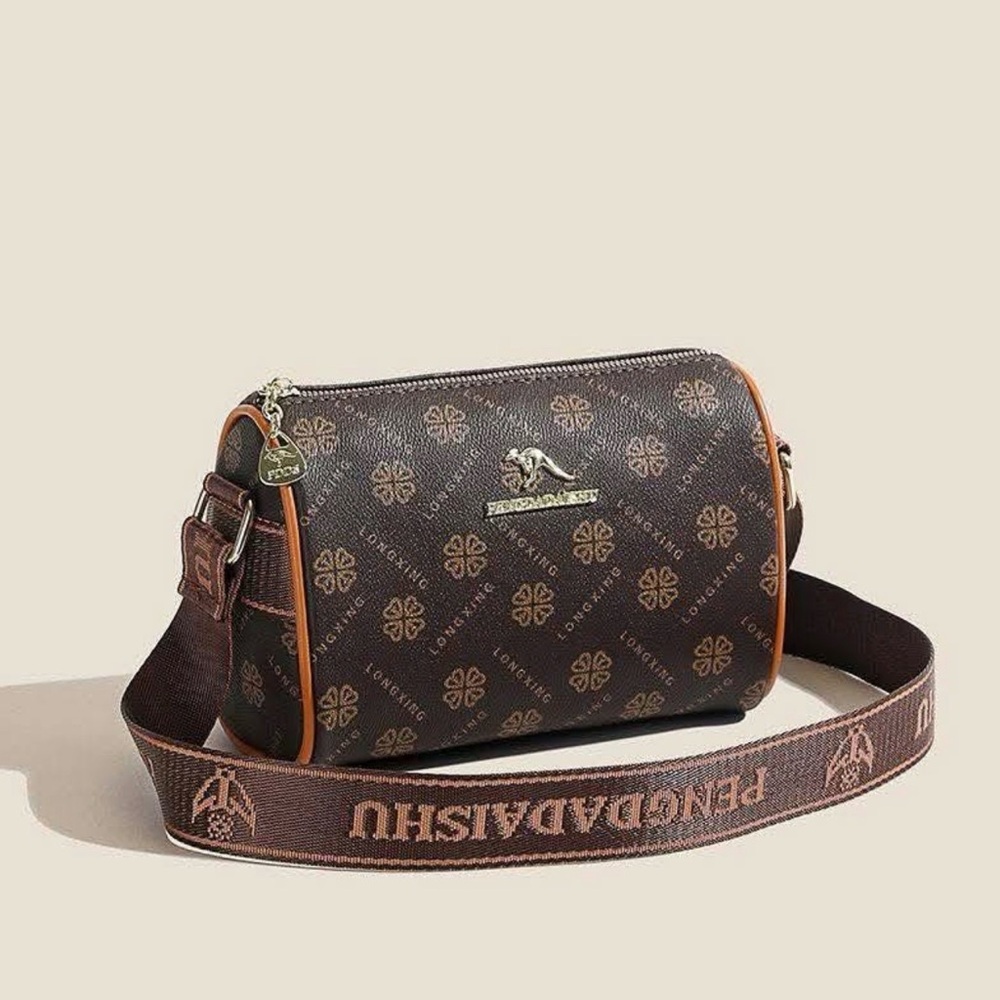 NWT Brown Monogram Crossbody Bag with Faux Leather Trim - Picture 13 of 16